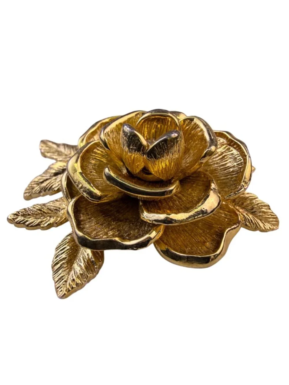 Sarah Coventry Womens Gold Tone Metal Rose Brooch Vintage Floral Accessory